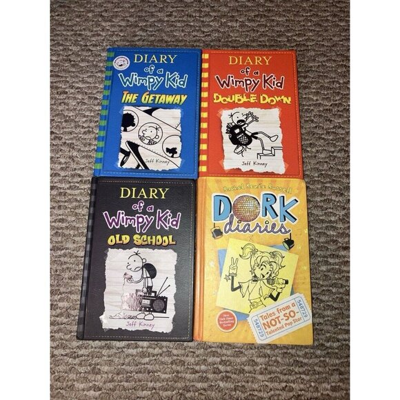 Lot Of 4 DIARY of a Wimpy Kid Books & Dork Diary Some Writing In Books - Picture 1 of 1